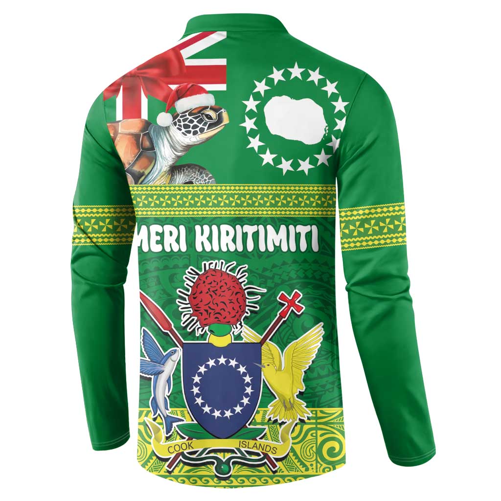 Cook Islands Meri Kiritimiti Button Sweatshirt Christmas Turtle - Cooks Islands Emblems and Polynesian Art Pattern