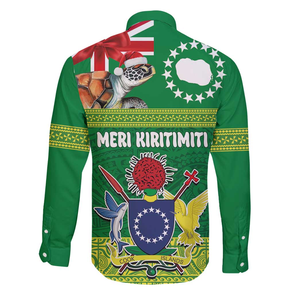 Cook Islands Meri Kiritimiti Family Matching Long Sleeve Bodycon Dress and Hawaiian Shirt Christmas Turtle - Cooks Islands Emblems and Polynesian Art Pattern