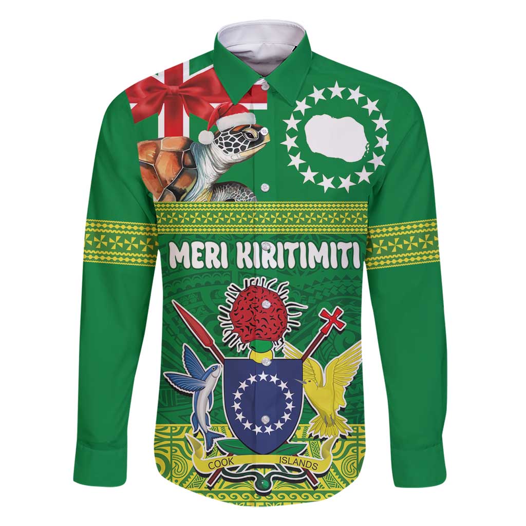 Cook Islands Meri Kiritimiti Family Matching Mermaid Dress and Hawaiian Shirt Christmas Turtle - Cooks Islands Emblems and Polynesian Art Pattern