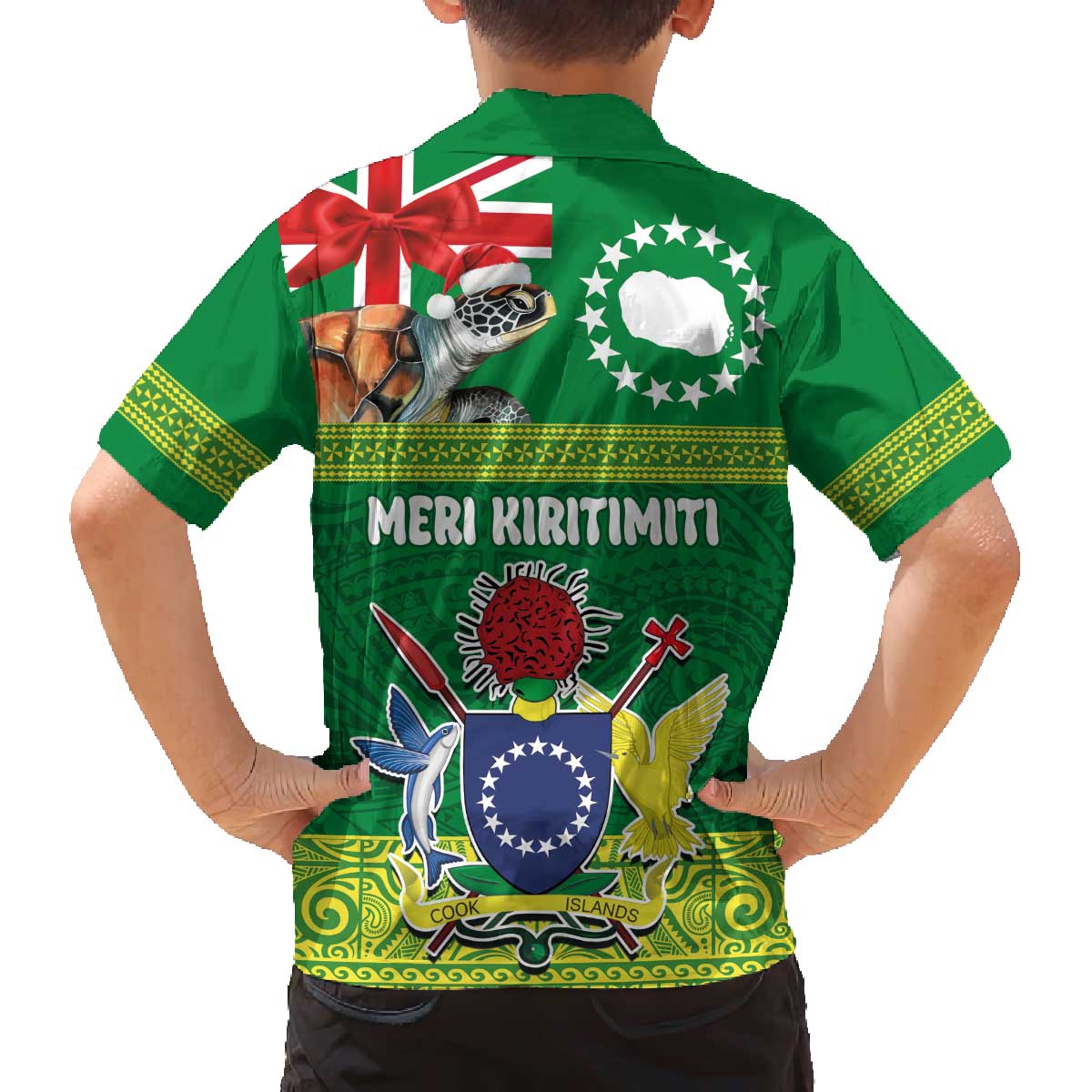 Cook Islands Meri Kiritimiti Family Matching Off The Shoulder Long Sleeve Dress and Hawaiian Shirt Christmas Turtle - Cooks Islands Emblems and Polynesian Art Pattern LT03 - Polynesian Pride
