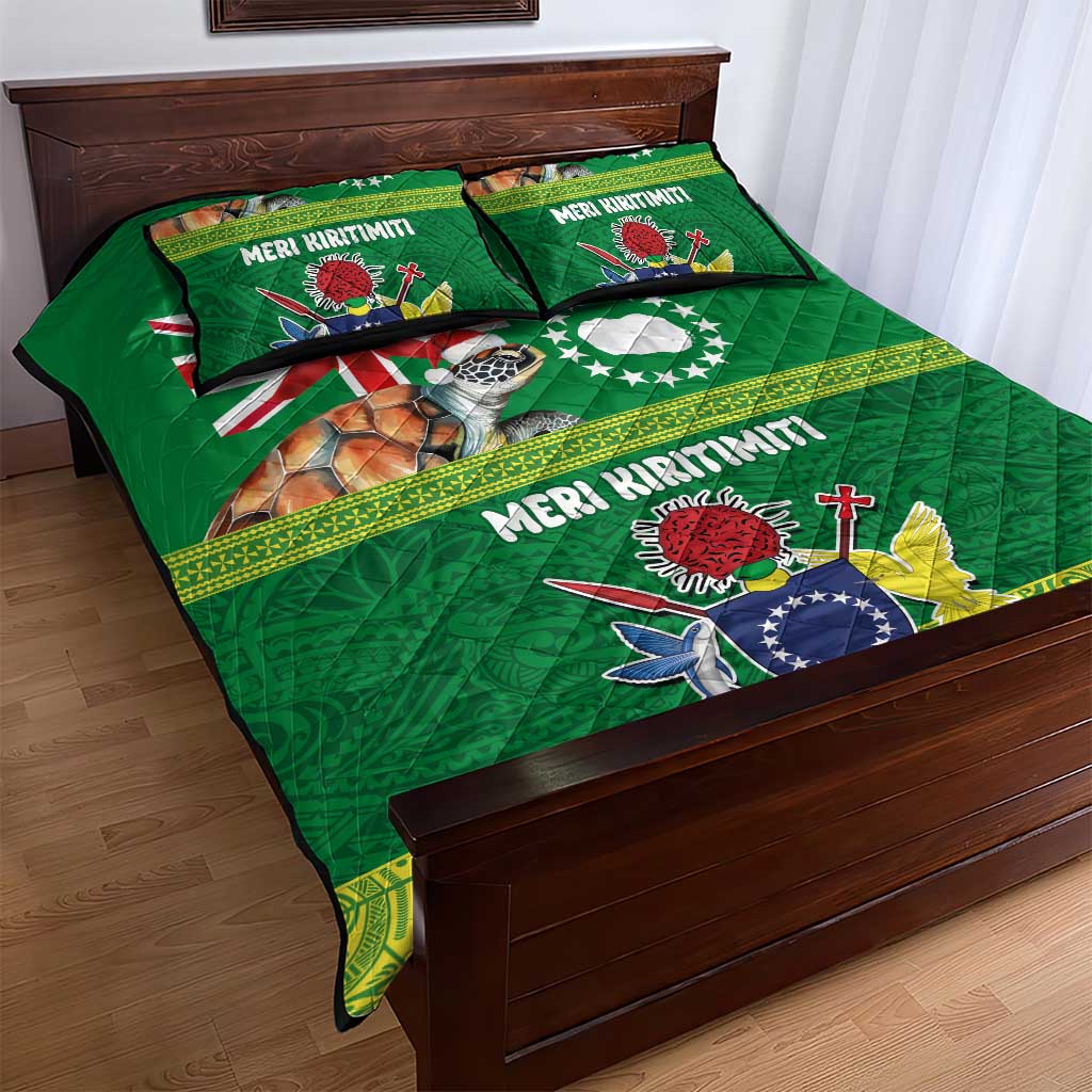 Cook Islands Meri Kiritimiti Quilt Bed Set Christmas Turtle - Cooks Islands Emblems and Polynesian Art Pattern