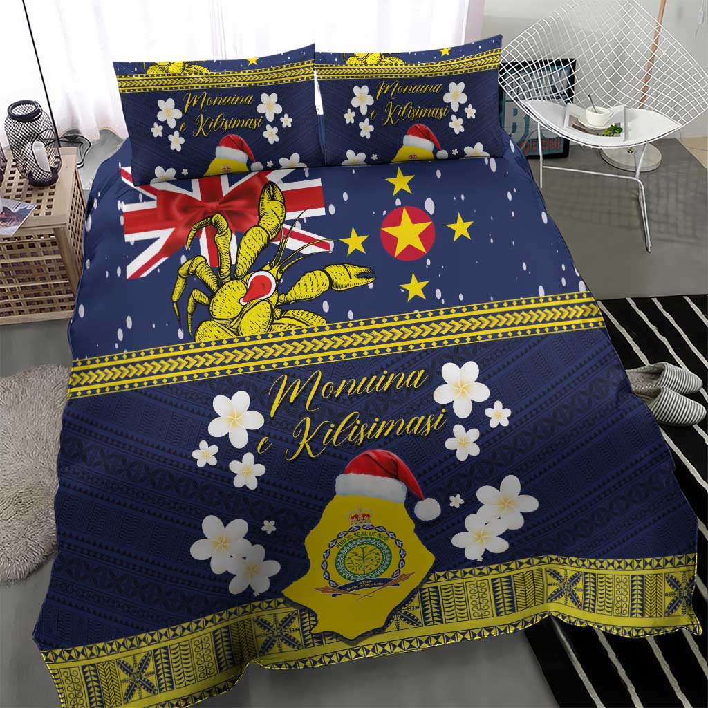 Niue Monuina e Kilisimasi Bedding Set Christmas Uga - Niue Map and Emblem with Hiapo Art Pattern