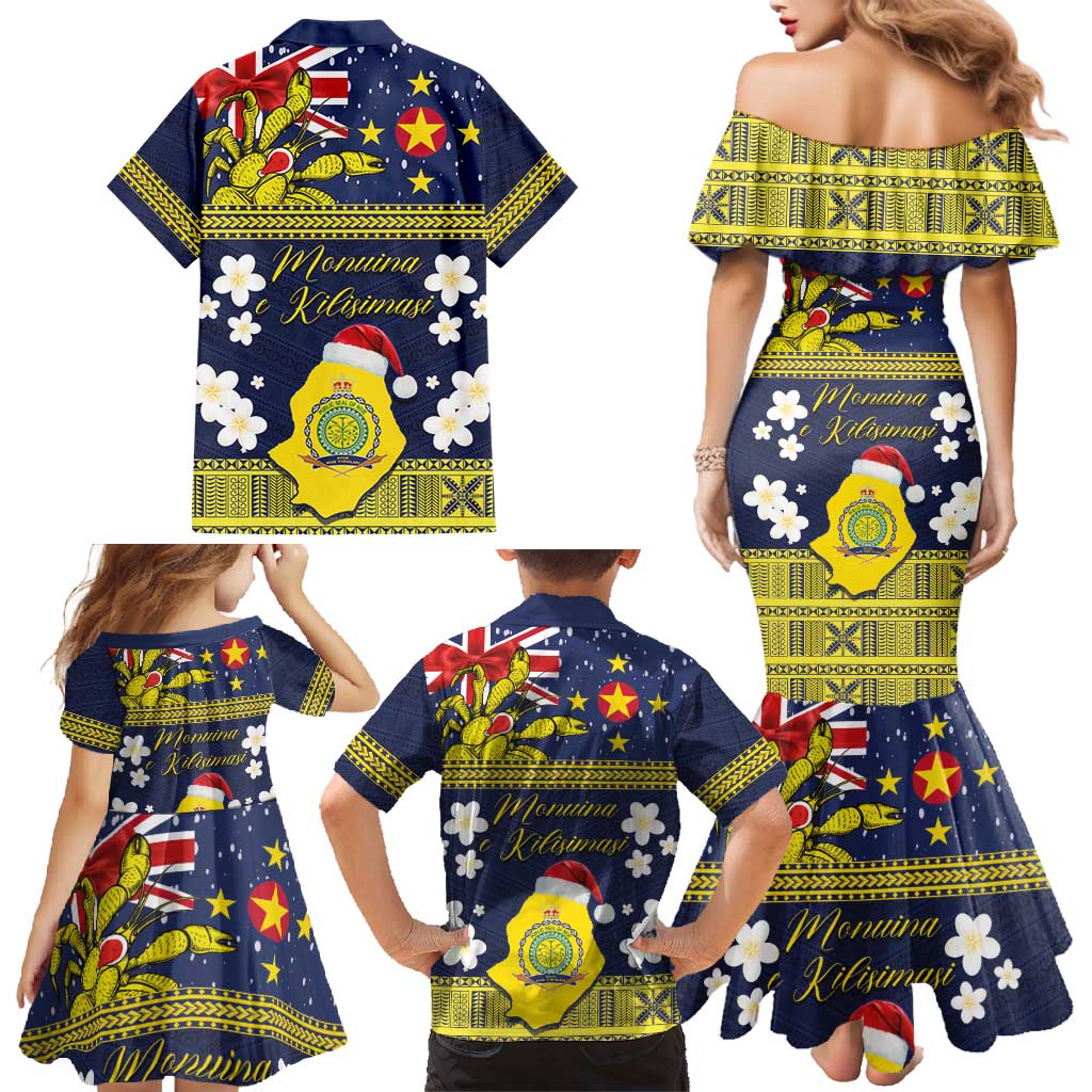 Niue Monuina e Kilisimasi Family Matching Mermaid Dress and Hawaiian Shirt Christmas Uga - Niue Map and Emblem with Hiapo Art Pattern
