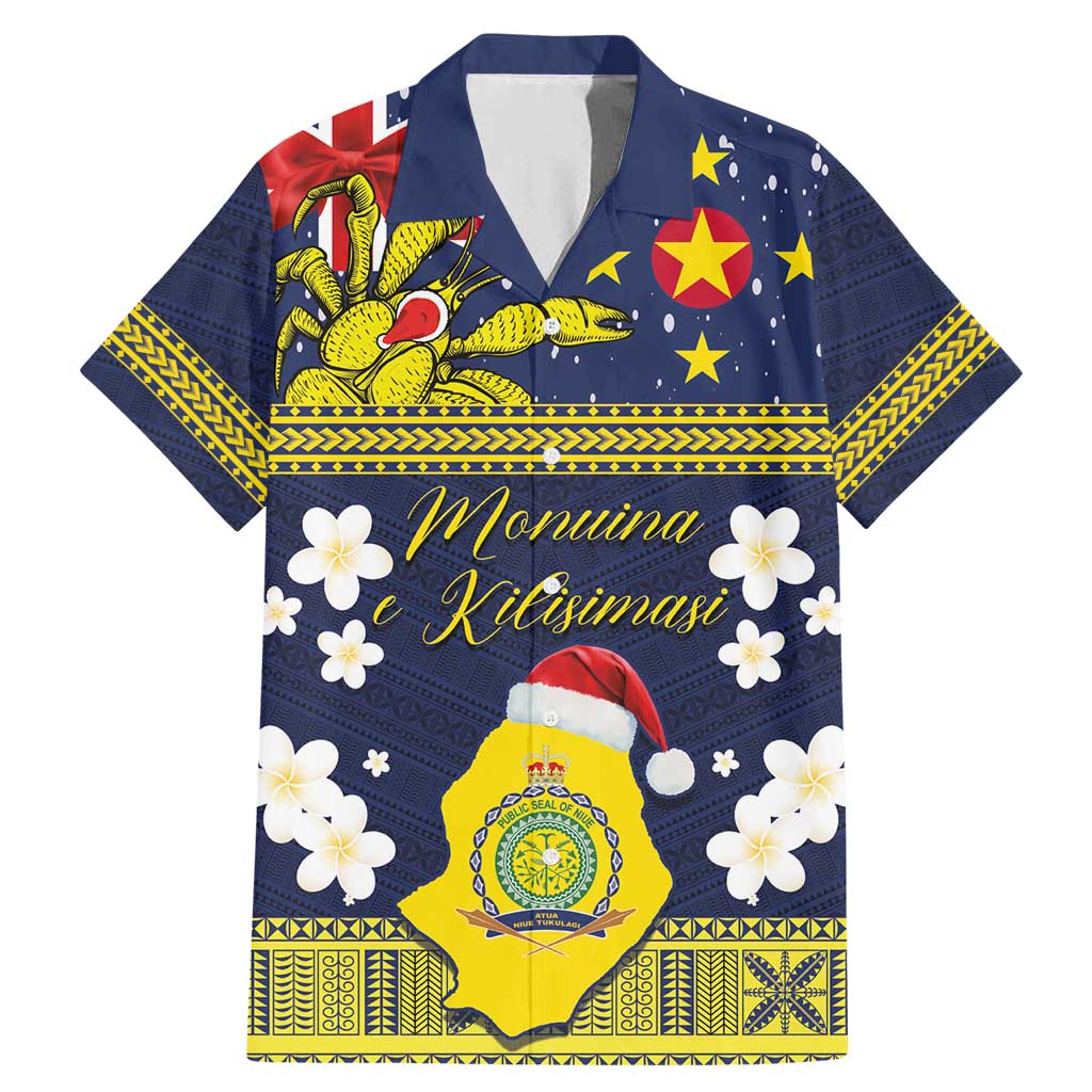 Niue Monuina e Kilisimasi Family Matching Mermaid Dress and Hawaiian Shirt Christmas Uga - Niue Map and Emblem with Hiapo Art Pattern