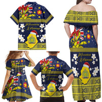 Niue Monuina e Kilisimasi Family Matching Off Shoulder Maxi Dress and Hawaiian Shirt Christmas Uga - Niue Map and Emblem with Hiapo Art Pattern
