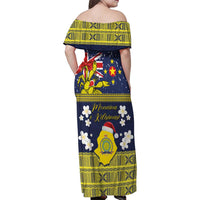 Niue Monuina e Kilisimasi Family Matching Off Shoulder Maxi Dress and Hawaiian Shirt Christmas Uga - Niue Map and Emblem with Hiapo Art Pattern