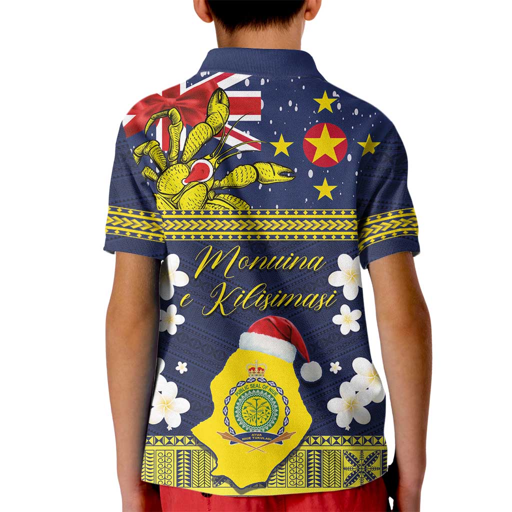 Niue Monuina e Kilisimasi Kid Polo Shirt Christmas Uga - Niue Map and Emblem with Hiapo Art Pattern
