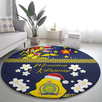 Niue Monuina e Kilisimasi Round Carpet Christmas Uga - Niue Map and Emblem with Hiapo Art Pattern
