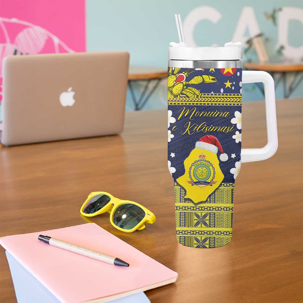 Niue Monuina e Kilisimasi Tumbler With Handle Christmas Uga - Niue Map and Emblem with Hiapo Art Pattern