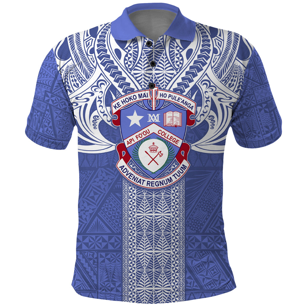 Tonga Apifoou School Polo Shirt Ngatu and Polynesian Pattern LT03 Blue - Polynesian Pride