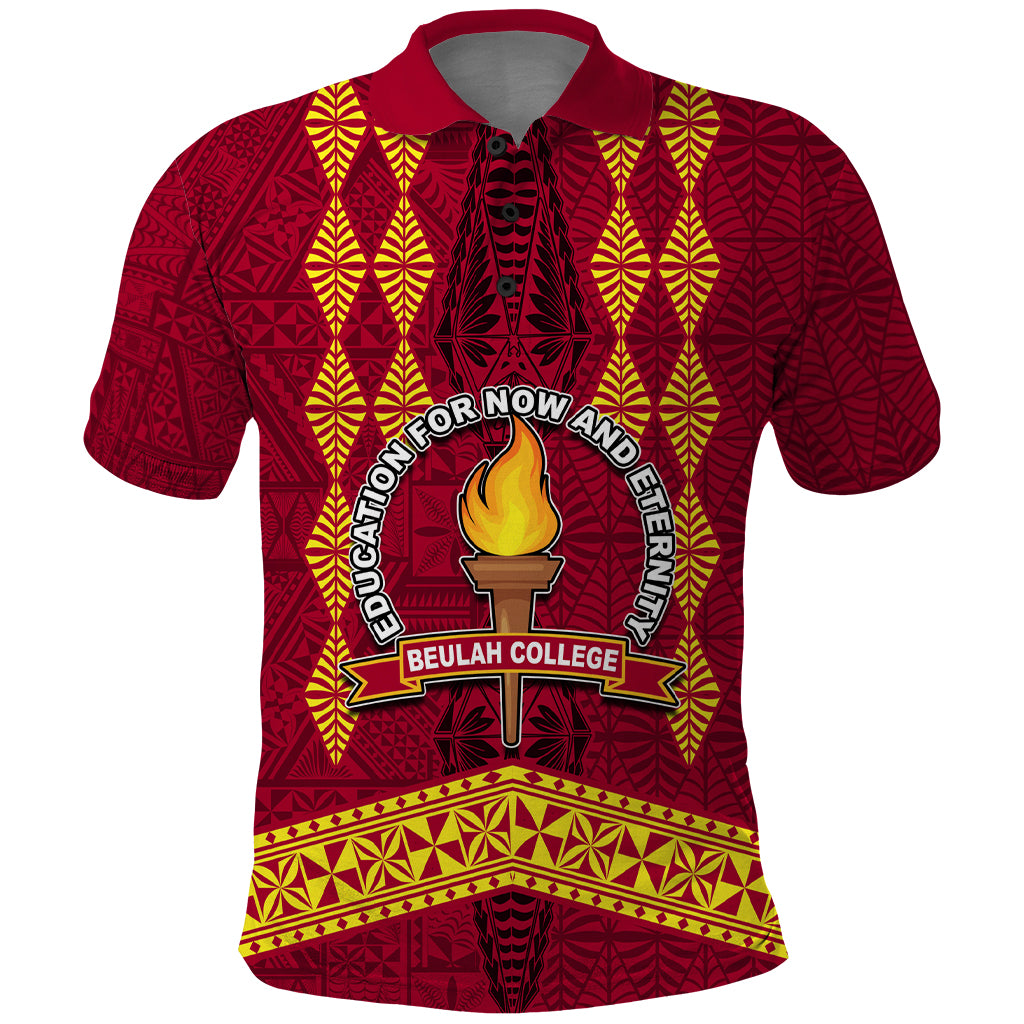 Tonga Beulah College Polo Shirt Ngatu and Polynesian Pattern LT03 Red - Polynesian Pride