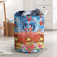 Hawaiian Love-Couple Dolphins and Flamingos Laundry Basket - Polynesian Pride
