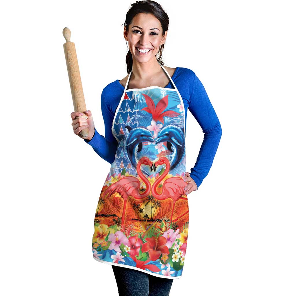 Hawaiian Love-Couple Dolphins and Flamingos Apron - Polynesian Pride