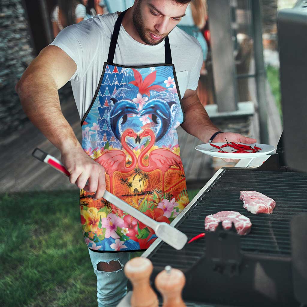 Hawaiian Love-Couple Dolphins and Flamingos Apron - Polynesian Pride