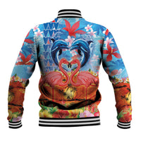 Hawaiian Love-Couple Dolphins and Flamingos Baseball Jacket - Polynesian Pride