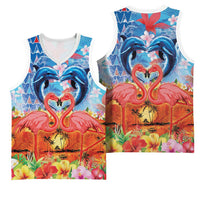Hawaiian Love-Couple Dolphins and Flamingos Basketball Jersey - Polynesian Pride