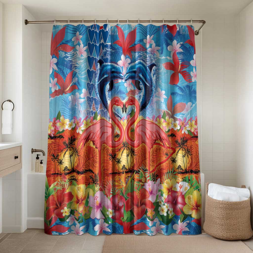 Hawaiian Love-Couple Dolphins and Flamingos Bathroom Set - Polynesian Pride