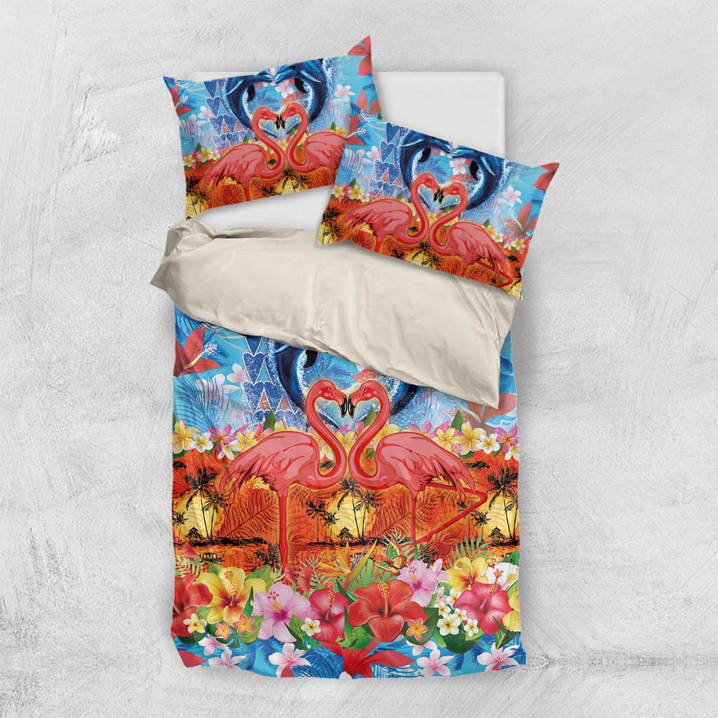 Hawaiian Love-Couple Dolphins and Flamingos Bedding Set - Polynesian Pride