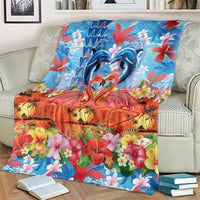Hawaiian Love-Couple Dolphins and Flamingos Blanket - Polynesian Pride
