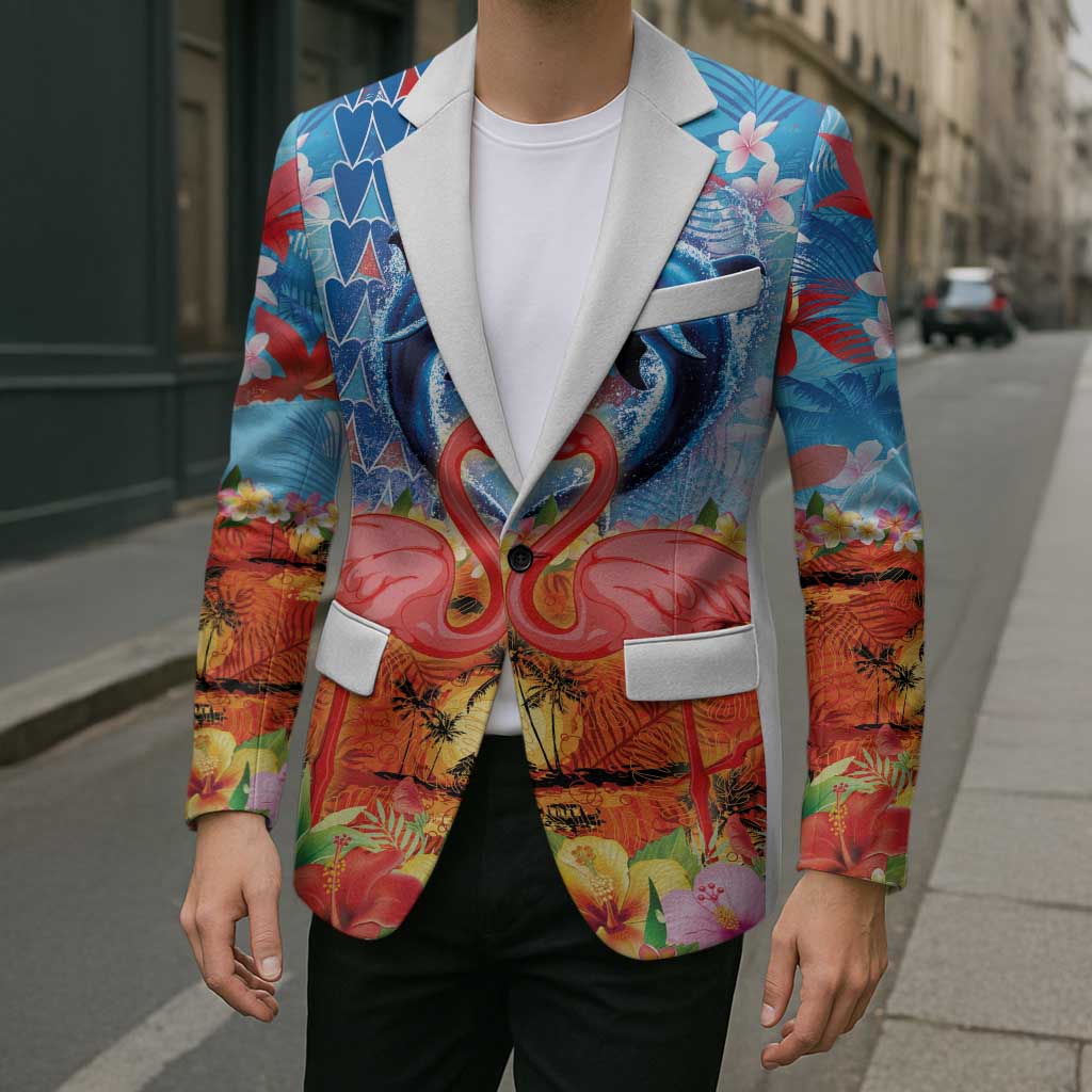 Hawaiian Love-Couple Dolphins and Flamingos Blazer - Polynesian Pride