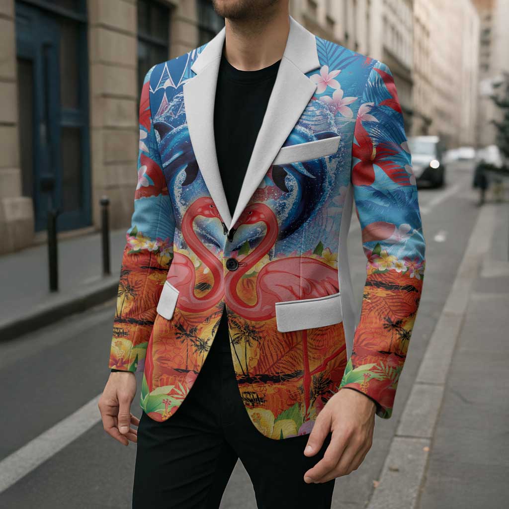 Hawaiian Love-Couple Dolphins and Flamingos Blazer - Polynesian Pride