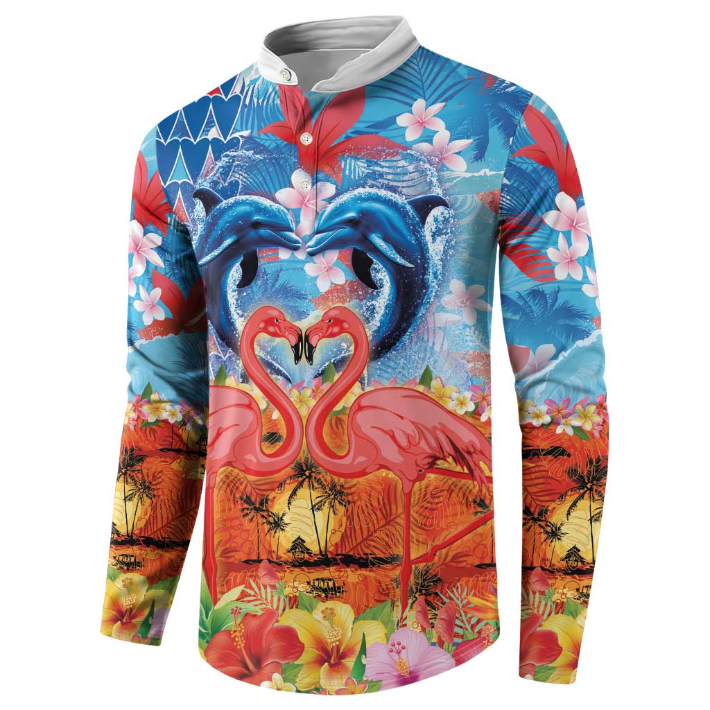 Hawaiian Love-Couple Dolphins and Flamingos Button Sweatshirt - Polynesian Pride