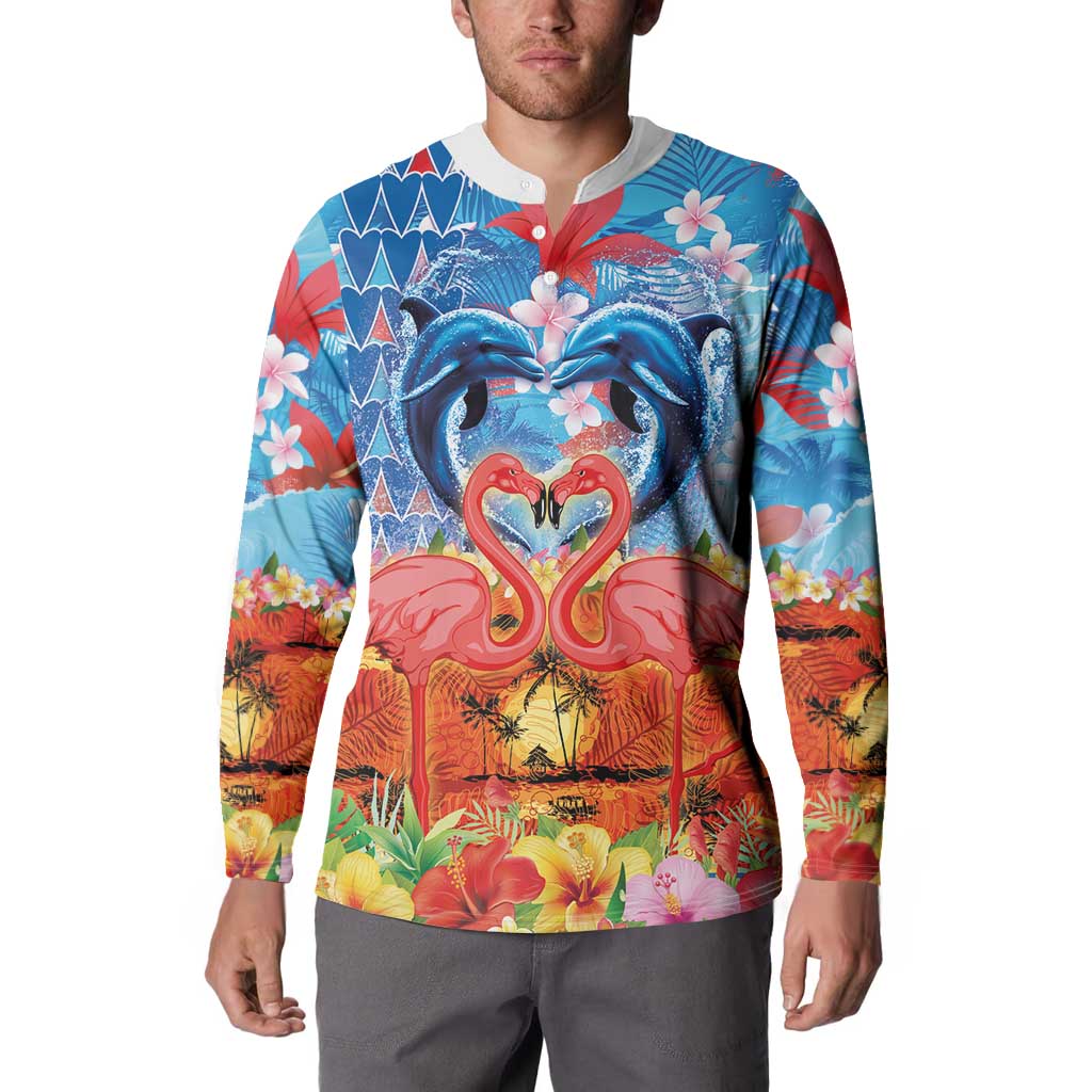 Hawaiian Love-Couple Dolphins and Flamingos Button Sweatshirt - Polynesian Pride