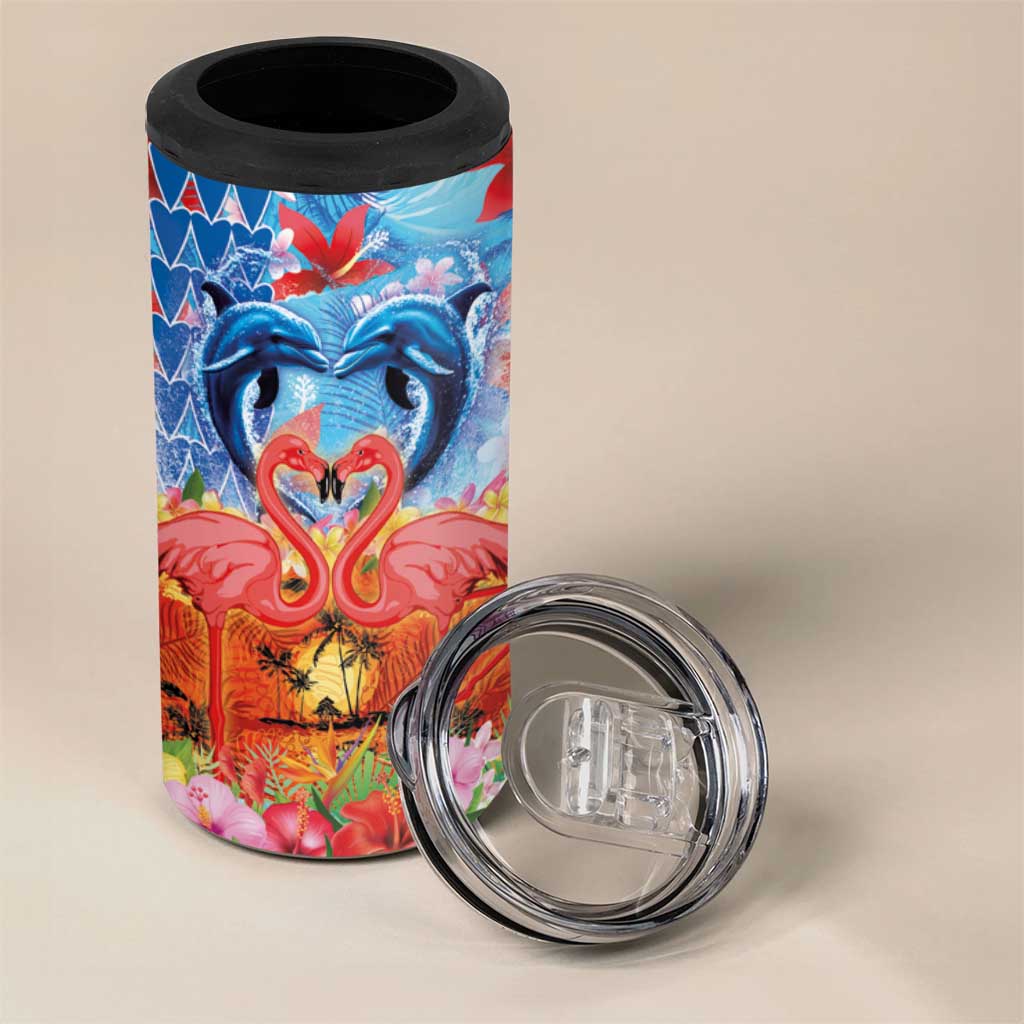 Hawaiian Love-Couple Dolphins and Flamingos 4 in 1 Can Cooler Tumbler - Polynesian Pride