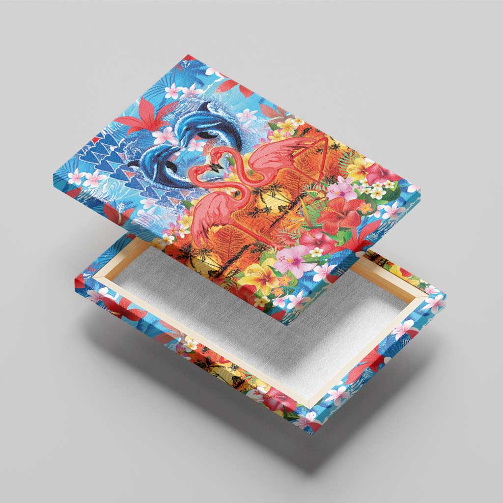 Hawaiian Love-Couple Dolphins and Flamingos Canvas Wall Art - Polynesian Pride