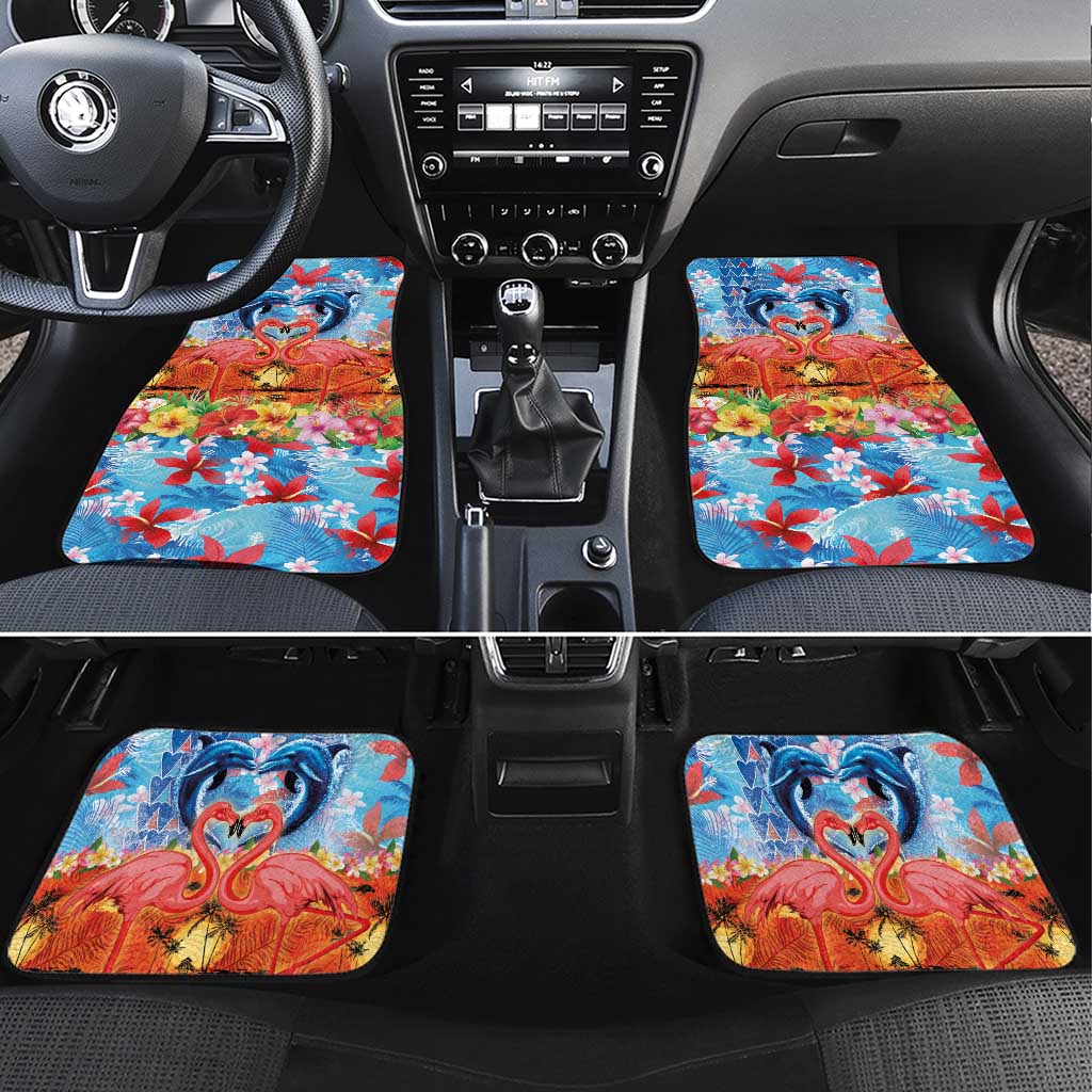 Hawaiian Love-Couple Dolphins and Flamingos Car Mats - Polynesian Pride