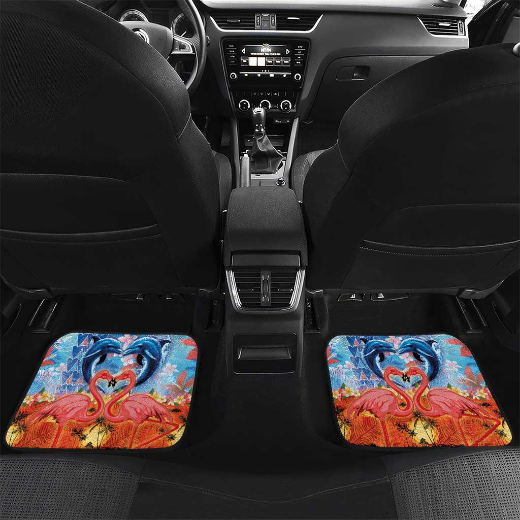 Hawaiian Love-Couple Dolphins and Flamingos Car Mats - Polynesian Pride