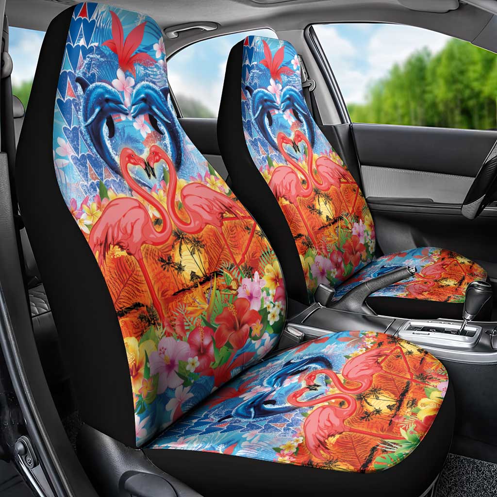 Hawaiian Love-Couple Dolphins and Flamingos Car Seat Cover - Polynesian Pride