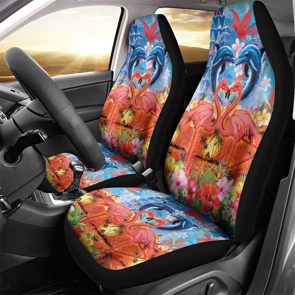 Hawaiian Love-Couple Dolphins and Flamingos Car Seat Cover - Polynesian Pride