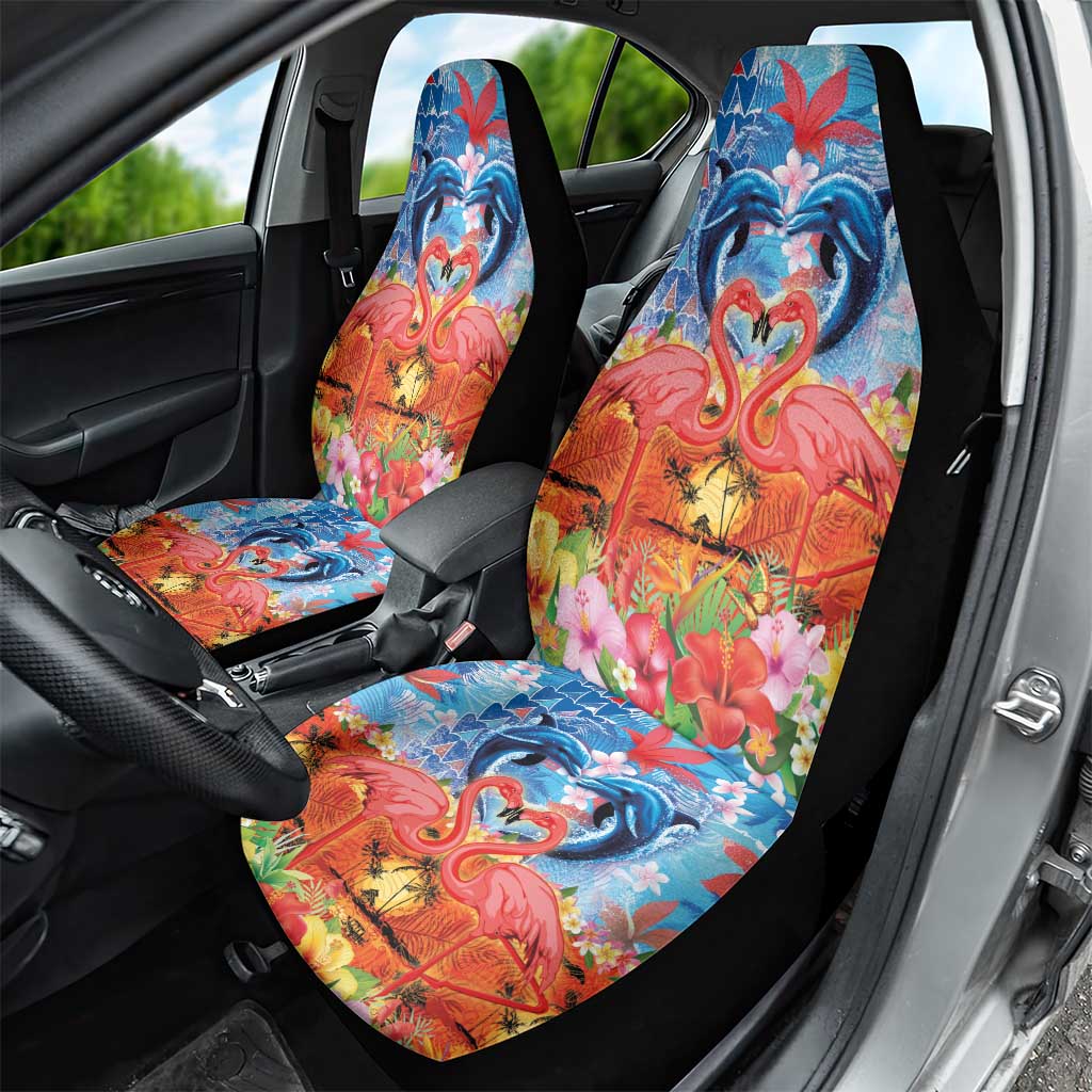 Hawaiian Love-Couple Dolphins and Flamingos Car Seat Cover - Polynesian Pride