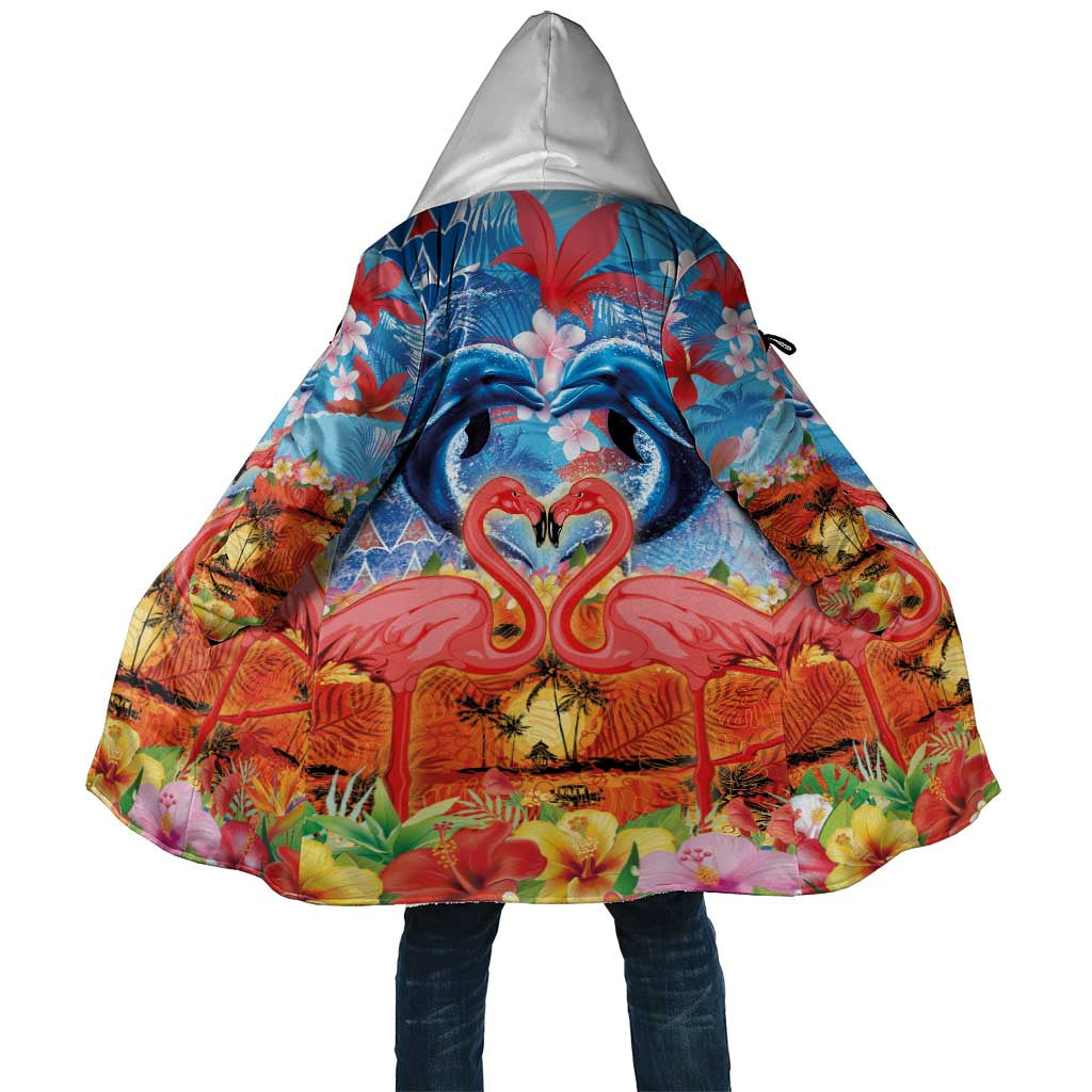 Hawaiian Love-Couple Dolphins and Flamingos Cloak - Polynesian Pride