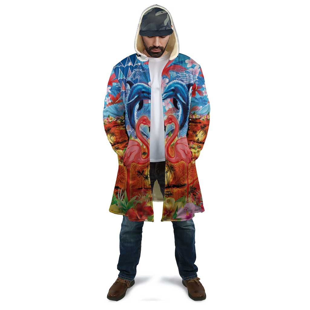 Hawaiian Love-Couple Dolphins and Flamingos Cloak - Polynesian Pride