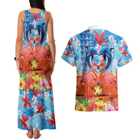 Hawaiian Love-Couple Dolphins and Flamingos Couples Matching Tank Maxi Dress and Hawaiian Shirt - Polynesian Pride