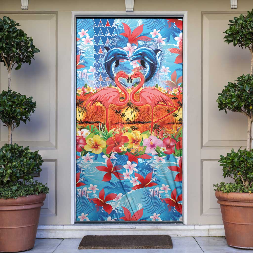 Hawaiian Love-Couple Dolphins and Flamingos Door Cover - Polynesian Pride