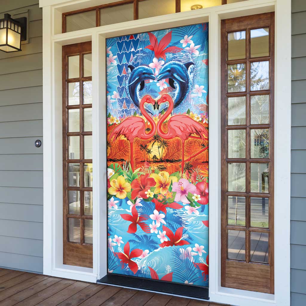 Hawaiian Love-Couple Dolphins and Flamingos Door Cover - Polynesian Pride