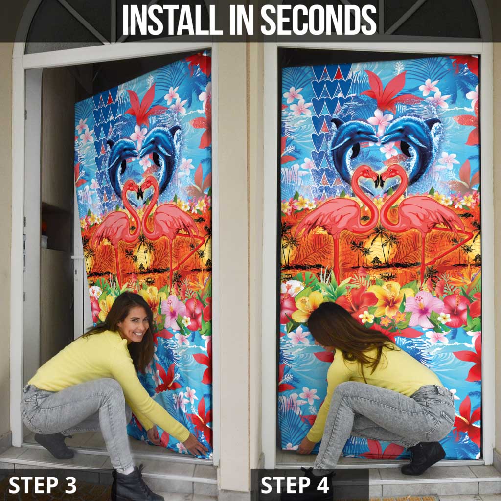 Hawaiian Love-Couple Dolphins and Flamingos Door Cover - Polynesian Pride