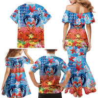 Hawaiian Love-Couple Dolphins and Flamingos Family Matching Mermaid Dress and Hawaiian Shirt - Polynesian Pride
