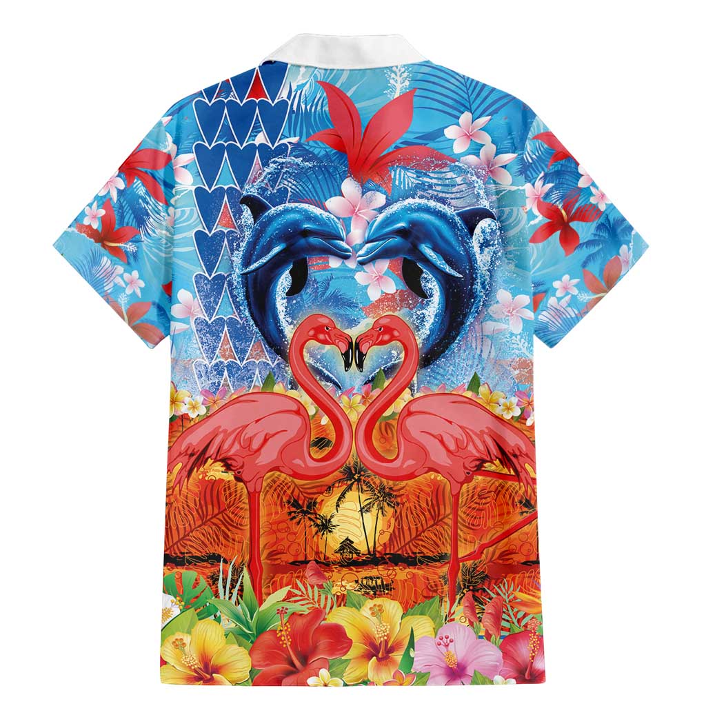 Hawaiian Love-Couple Dolphins and Flamingos Family Matching Mermaid Dress and Hawaiian Shirt - Polynesian Pride