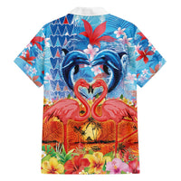 Hawaiian Love-Couple Dolphins and Flamingos Family Matching Off Shoulder Maxi Dress and Hawaiian Shirt - Polynesian Pride