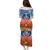 Hawaiian Love-Couple Dolphins and Flamingos Family Matching Puletasi and Hawaiian Shirt - Polynesian Pride
