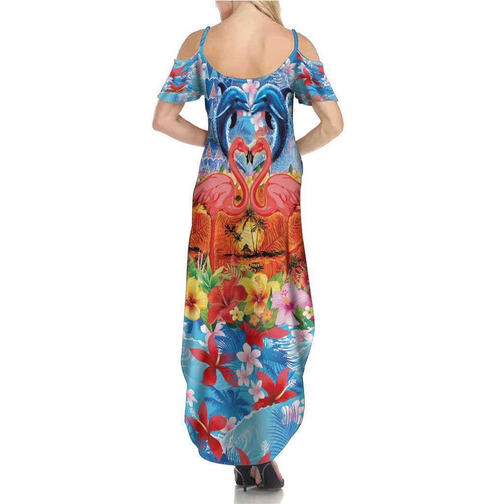Hawaiian Love-Couple Dolphins and Flamingos Family Matching Summer Maxi Dress and Hawaiian Shirt - Polynesian Pride
