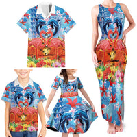 Hawaiian Love-Couple Dolphins and Flamingos Family Matching Tank Maxi Dress and Hawaiian Shirt - Polynesian Pride
