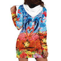 Hawaiian Love-Couple Dolphins and Flamingos Hoodie Dress - Polynesian Pride