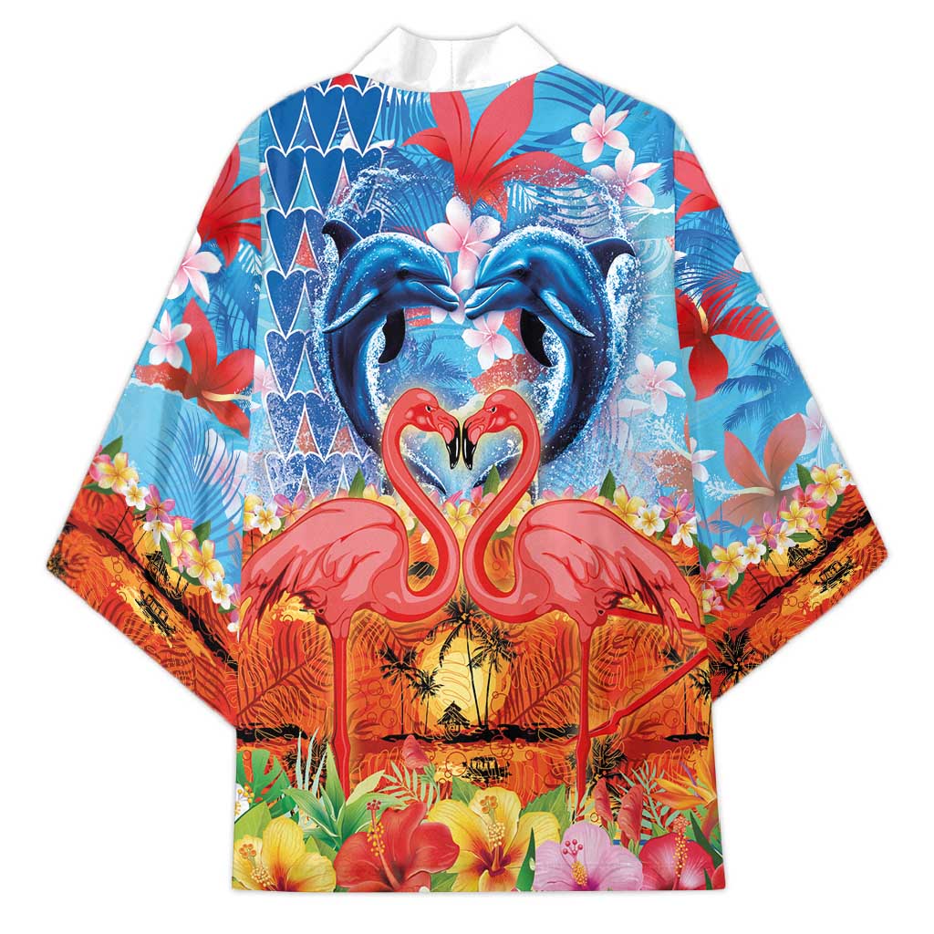Hawaiian Love-Couple Dolphins and Flamingos Kimono - Polynesian Pride