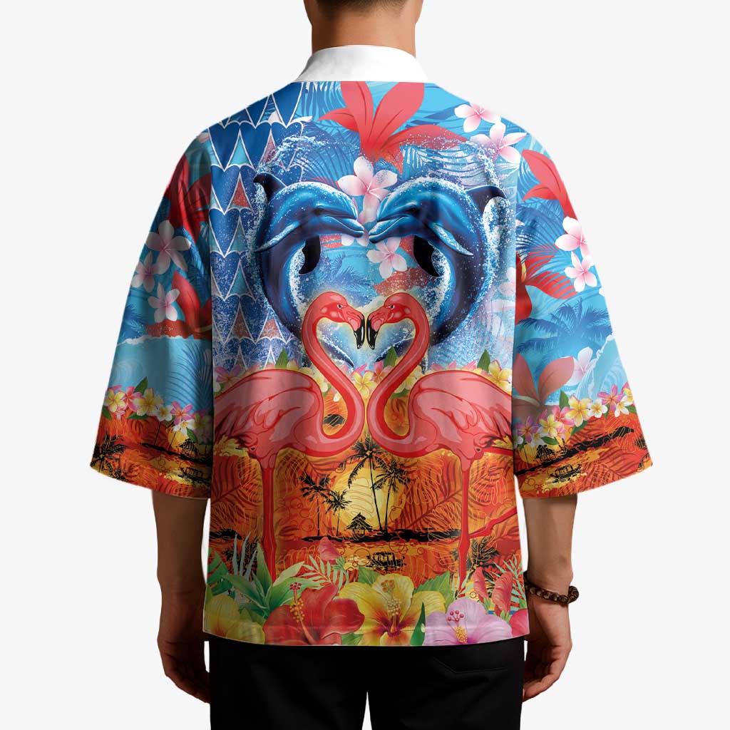 Hawaiian Love-Couple Dolphins and Flamingos Kimono - Polynesian Pride