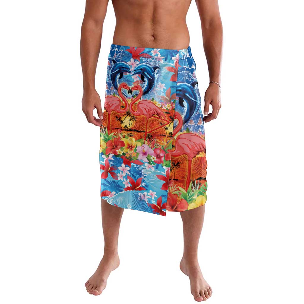 Hawaiian Love-Couple Dolphins and Flamingos Lavalava - Polynesian Pride